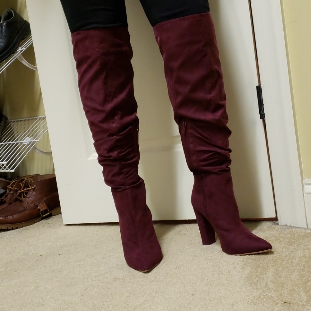 Burgundy over the knee boots